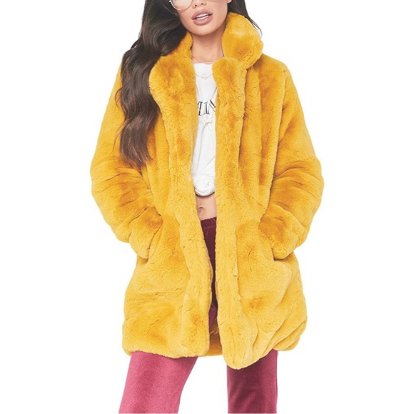 Remelon Jackets & Blazers - CCO❤ REMELON Yellow Faux Fur Coat Jacket